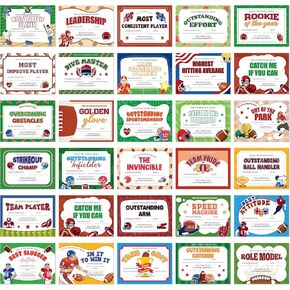 Soccer Achievement Award Certificates - 60Pcs End of Season Soccer Team Sport Game Ceremony Award Paper Achievement Certificate for Kids School Student Reward Teacher Class Motivation Supply