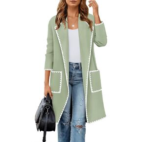 ZESICA Women's Open Front Long Cardigan Sweater Casual Lapel Coatigan Coat 2024 Fall Jacket Outerwear with Pockets
