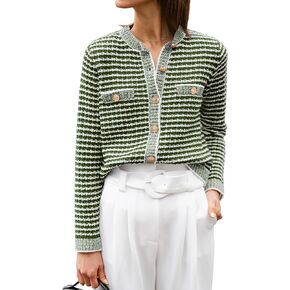 ANRABESS Women's Striped Cardigan Sweaters Casual Long Sleeve Open Front Button Down Knit Cropped Jackets Fall Coat Outerwear