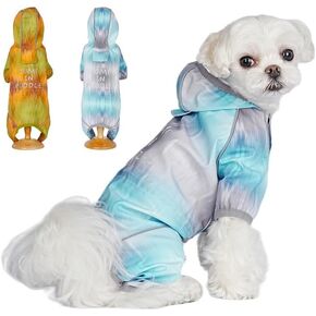 Waterproof Puppy Dog Raincoats with Hood for Small Medium Dogs,Poncho with Reflective Strap, Lightweight Jacket with Leash Hole(S, Blue)