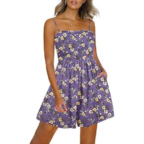 YESNO Women Summer Smocked Short Overalls Casual Boho Floral Rompers Spaghetti Straps Beach Jumpsuits with Pockets PH0 in Kuwait