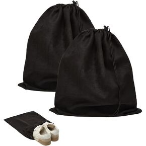 2Pcs Travel Shoe Bags for Packing, 17.7x13.8in Dust Shoe Bags Flannel Shoe Pouch with Drawstring Closure Washable,Black