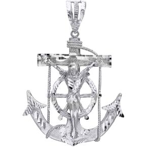 .925 Sterling Silver, 10K or 14K Yellow, White, or Rose Gold Mariner Crucifix Anchor Cross Pendant - Choice of Metal