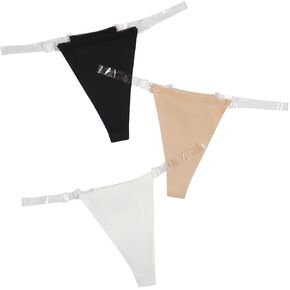 GORGLITTER Women's 3 Pack Clear Strap Thong Invisible G String Thongs See Through Panties