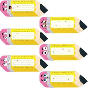 BeYumi Pencil Name Plates Cutouts - 48Pcs Pencil Name Plates with Alphabet Number Classroom Name Tags Labels Self Adhesive Desk Nameplates Decorations for Kids School Students Offices Supplies Favors