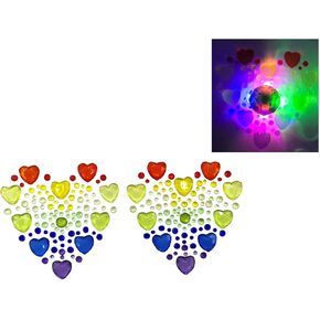 LED Pasties Rainbow Hearts Light Up Reusable W/Bright Colors Pink, Purple, Blue & Green - - Rhinestone 4+ Uses, Pride Month, Pasties, Glow, Pasties Nipple Covers Sexy