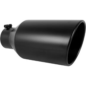 Stainless Steel 4 Inch Inlet Diesel Exhaust Tip Tailpipe, 6" Outlet 15" Long Rolled End Angle Cut Bolt On Exhaust Tail Pipe 4"x6"x15" Black Powder Coated Universal Car