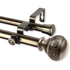 Rod Desyne 13/16" Nathan Double Curtain Rod, 120-170 inch, Antique Brass