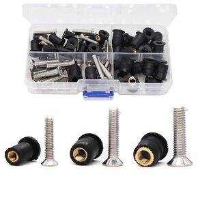 binifiMux 66 Pieces M4x20mm M5x25mm M6x20mm Neoprene Well Nuts Pozi Screws for Kayak Motorcycle Windscreen Accessories,Neoprene nut Contains Brass Nuts Copper nut
