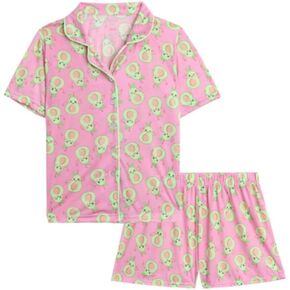 Rene Rofe Girls' Pajama Set - 2 Piece Button Down Sleep Shirt and Lounge Shorts - Sleepwear Set for Girls (4-12)
