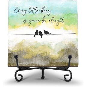 Every Little Thing Is Gonna Be Alright Wood Plaque, Inspirational Gifts for Women Men, Wood Sign for Office Table Shelf Desk Decor 5x5 in - C01