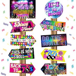 20 Pieces 70s Party Sign Disco Party Decorations Funny Disco Decor 1970s Decorations Signs Colorful Dance Party Signs Retro Photo Props for Outdoor Indoor Home Party