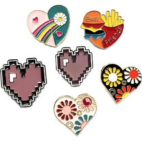 Cute Enamel Pin Set Lapel Pins Brooches Cartoon Brooch Badge Pins for Clothes Bags Backpack Party Decoration Gift (Heart-6Pcs)