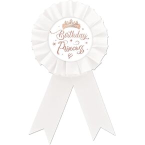 Birthday Princess Tinplate Badge Pin, Rose Gold Crown Birthday Girl Button Pin, Birthday White Rosette Badge Pin for Girl, Brooch Buttons for Girl's Birthday Party, Happy Birthday Award Badge Pin for Baby Girl