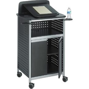 Safco Products 8922BL Scoot Multi-Purpose Lectern with Adjustable Shelving | Wire Storage | Mobile on 4 Casters | Durable Steel Construction | Black
