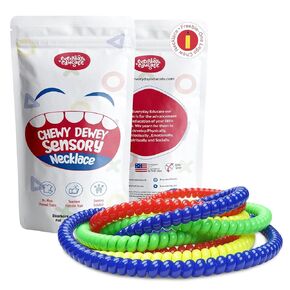 Durable Sensory Chew Necklace for Kids - BPA Free, Food-Grade Silicone Chewing Necklace for Autism and ADHD - Oral Motor Teething Toys, Fidget Necklace for Boys and Girls, Sensory Chewy Dewey (4 Pack)