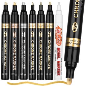 Liquid Chrome Marker Paint Marker, 7 Pcs 3 Colors Permanent Markers Mirror Effect, 1-5mm Larger Application Area, Reflective Gloss, Liquid Chrome Pen for Resin Metal Glass Crafts Painting