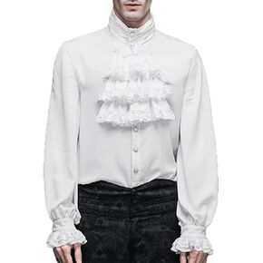 Men's Gothic Ruffle Jabot Shirt Victorian Aristocrat Medieval Vampire Shirt (219# White, M) in Saudi Arabia