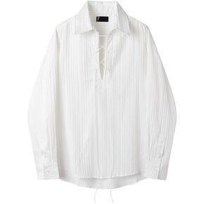 Mens Retro Lace Up Renaissance Textured Shirts Medieval Pirate Viking Top Halloween Costume Gothic Romance Shirt