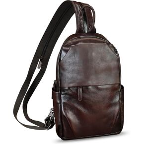 Genuine Leather Silng Bag for Men and Women Large Leather Sling Backpack Purse Chest Crossbody Bag for Ipad Pro 12.9 inch