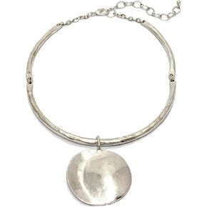 Jewelry Hammered Circle Pendant Necklace with Adjustable Chain
