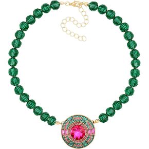 Byzantine Medieval Statement Sparkling Gemstone Chunky Bib Charm Cluster Necklace for Women, Jewelry Accessories Romantic Cool Gifts for Her Women