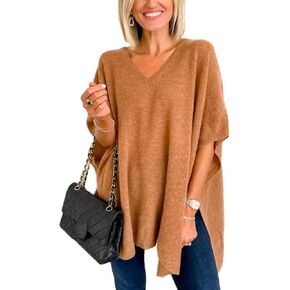 Womens Poncho Sweater Women V Neck Ponchos and Wraps Batwing Sleeveless Shawl Pullover Sweaters Women's Clothing