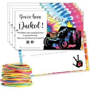 You've Been Ducked - Duck Tags, Duck Game Card, 50 Cards, 50 Rubber Bands, 3.5 x 2" Business Card Size, with Round Hole,Tie Dyed Print Design