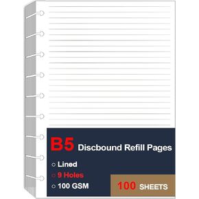 9 Disc Lined Refills for Happy Planner, Classic Size Discbound Lined Refill Paper, Loose-leaf Discbound Inserts, 100Sheets / 200Pages, 100gsm Paper, 7x9.25 Inch