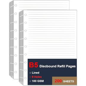 (2 Pack) 9 Disc Lined Refills for Happy Planner, Classic Size Discbound Lined Refill Paper, Loose-leaf Discbound Inserts, 200Sheets / 400Pages, 100gsm Paper, 7x9.25 Inch