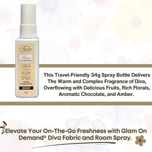 حزمة التغذية العالمية المتوافقة مع Tyler Glam On Demand Diva Linen ومزيل رائحة رذاذ الغرفة 8oz - الكتان ثنائي الاستخدام ومعطر الغرفة للمنزل والكتان والسيارة - زجاجة 227 جرام مع سلسلة مفاتيح in Kuwait