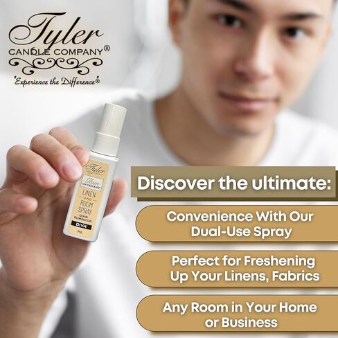 حزمة التغذية العالمية المتوافقة مع Tyler Glam On Demand Diva Linen ومزيل رائحة رذاذ الغرفة 8oz - الكتان ثنائي الاستخدام ومعطر الغرفة للمنزل والكتان والسيارة - زجاجة 227 جرام مع سلسلة مفاتيح in Kuwait