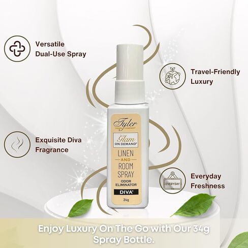 حزمة التغذية العالمية المتوافقة مع Tyler Glam On Demand Diva Linen ومزيل رائحة رذاذ الغرفة 8oz - الكتان ثنائي الاستخدام ومعطر الغرفة للمنزل والكتان والسيارة - زجاجة 227 جرام مع سلسلة مفاتيح in Kuwait