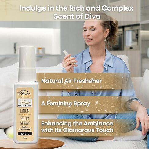 حزمة التغذية العالمية المتوافقة مع Tyler Glam On Demand Diva Linen ومزيل رائحة رذاذ الغرفة 8oz - الكتان ثنائي الاستخدام ومعطر الغرفة للمنزل والكتان والسيارة - زجاجة 227 جرام مع سلسلة مفاتيح in Kuwait