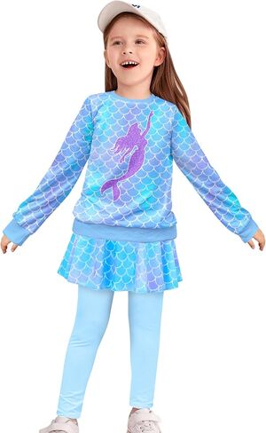 Toddler Kid Girl Clothing Set Outfit Long Sleeve Top, Unicorn Print Pantskirts Fall Winter Outfit Set in Kuwait