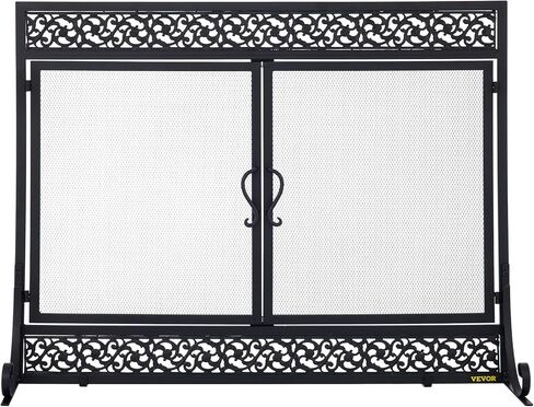 VEVOR Fireplace Screen, 38 x 26.5 Inch,Heavy Duty Iron Freestanding Spark Guard with Support, Metal Mesh Craft, Broom Tong Shovel Poker Included for Fireplace Decoration & Protection, Black in Saudi Arabia