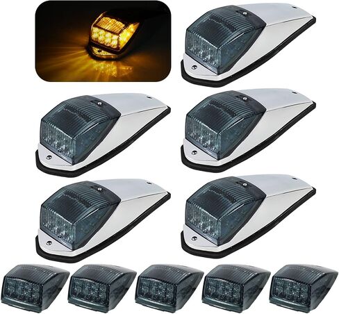 10.5 Inch Smoked Lens Amber Light 17 LED Top Roof Marker Running Lights with Chrome Bezel Base for Truck Trailer Light Peterbilt Kenworth Freightliner Mack Autocar Hayes 5PCS in Saudi Arabia