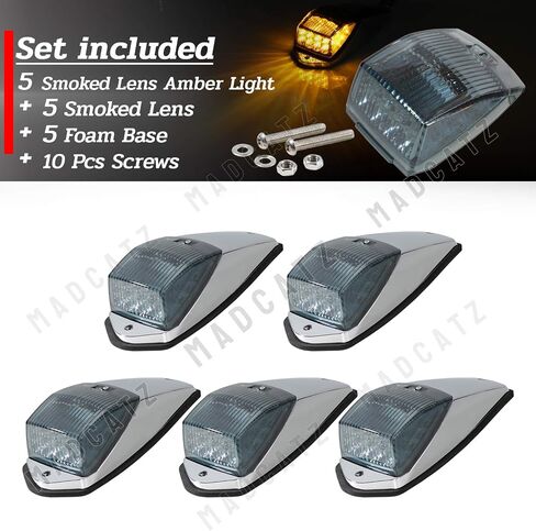 10.5 Inch Smoked Lens Amber Light 17 LED Top Roof Marker Running Lights with Chrome Bezel Base for Truck Trailer Light Peterbilt Kenworth Freightliner Mack Autocar Hayes 5PCS in Saudi Arabia