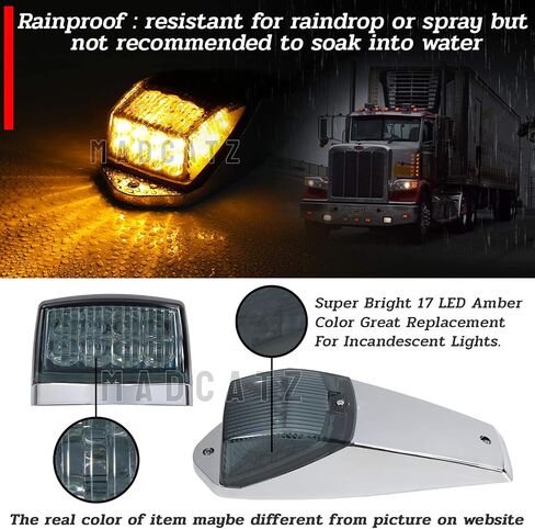 10.5 Inch Smoked Lens Amber Light 17 LED Top Roof Marker Running Lights with Chrome Bezel Base for Truck Trailer Light Peterbilt Kenworth Freightliner Mack Autocar Hayes 5PCS in Saudi Arabia