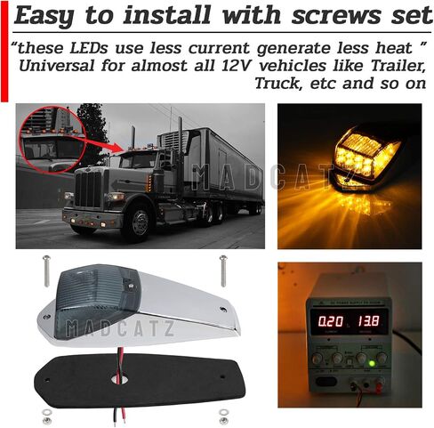 10.5 Inch Smoked Lens Amber Light 17 LED Top Roof Marker Running Lights with Chrome Bezel Base for Truck Trailer Light Peterbilt Kenworth Freightliner Mack Autocar Hayes 5PCS in Saudi Arabia