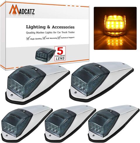 10.5 Inch Smoked Lens Amber Light 17 LED Top Roof Marker Running Lights with Chrome Bezel Base for Truck Trailer Light Peterbilt Kenworth Freightliner Mack Autocar Hayes 5PCS in Saudi Arabia