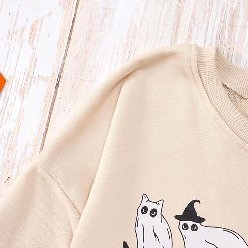MODNTOGA المرأة هالوين البلوز Crewneck اليقطين القطط السوداء الجرافيك البلوز قمم طويلة الأكمام خمر الزي هالوين in Kuwait