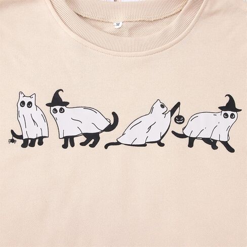 MODNTOGA المرأة هالوين البلوز Crewneck اليقطين القطط السوداء الجرافيك البلوز قمم طويلة الأكمام خمر الزي هالوين in Kuwait