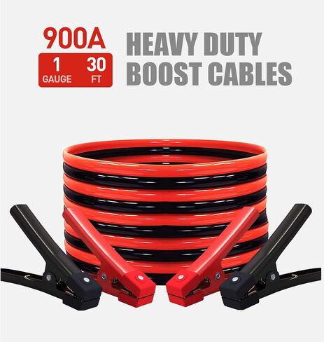 AUTOGEN Heavy Duty Jumper Cables, Booster Cables 1 Gauge 30 Feet 900AMP Automotive Jumper Cables Kit for Car, SUV, and Trucks with Professional Clamps, Carrying Bag,Lights and Safety Gloves in Saudi Arabia