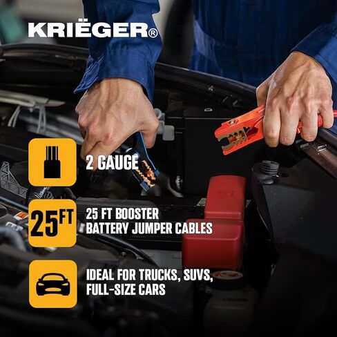 كابلات القفز K KRIËGER لبطارية السيارة، كابلات معززة للسيارات شديدة التحمل لبدء تشغيل البطاريات الميتة أو الضعيفة مع حقيبة حمل متضمنة (16 قدمًا (4 قياسات) in Saudi Arabia