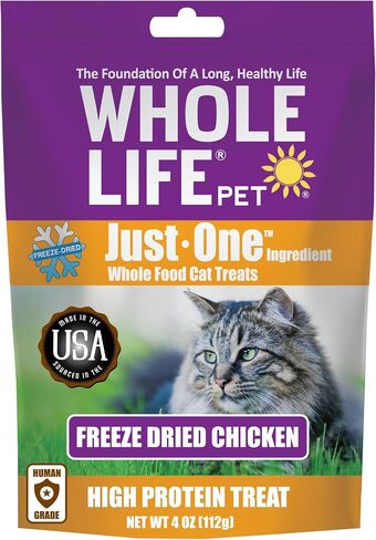Whole Life Cat Just One Chicken Freeze Dried Cat Treats - Human Grade High Protein Food, Healthy Training Snacks, Freeze Dried Chicken Food Toppers, USA Made Natural Treats - 4 oz (Pack of 1) in Kuwait