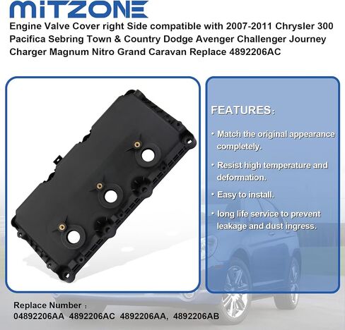 غطاء صمام المحرك MITZONE الجانب الأيسر متوافق مع 2007-2011 كرايسلر 300 باسيفيكا سيبرينغ تاون آند كونتري دودج أفنجر تشالنجر رحلة شاحن ماغنوم نيترو جراند كارافان استبدال 04892203AA in Saudi Arabia