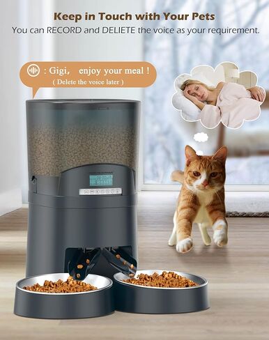 HoneyGuaridan Automatic Cat Feeders 2 Cats, 2.4G WiFi Smart Pet Feeder with APP Control for Cats and Dogs Dry Food Dispenser with 2 Stainless Steel Bowl, Desiccant Bag, 10s Voice Recorder (6.5L, Blue) in Kuwait