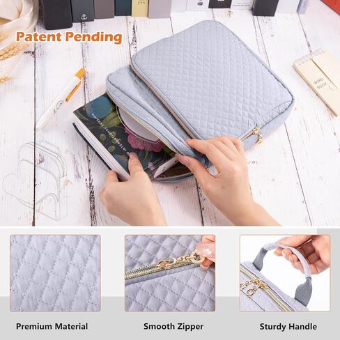 Book Sleeve with Zipper Book Pouch,Quilted Book Carrier, Book Covers for Book Lovers,Multi-pocket Book Protector Case for Hardcover,Book Accessories, Bible Bags for Bible Study Supplies, AA Books in Saudi Arabia