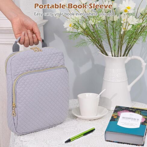 Book Sleeve with Zipper Book Pouch,Quilted Book Carrier, Book Covers for Book Lovers,Multi-pocket Book Protector Case for Hardcover,Book Accessories, Bible Bags for Bible Study Supplies, AA Books in Saudi Arabia